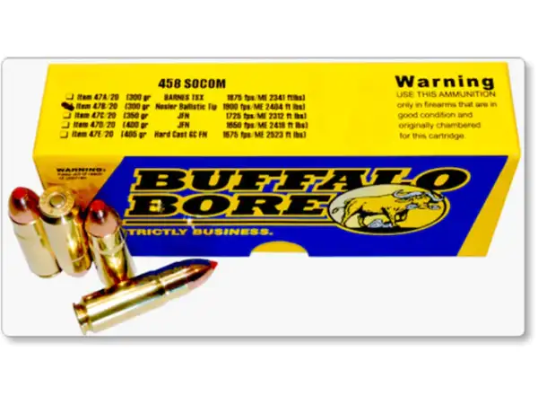 This is Buffalo Bore Ammunition 458 SOCOM 300 Grain Nosler Ballistic Tip Box of 20 picture