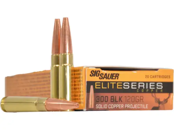 Sig Sauer Elite Performance Hunting HT Ammunition 300 AAC Blackout 120 Grain Solid Copper Lead-Free Expanding Box of 20
